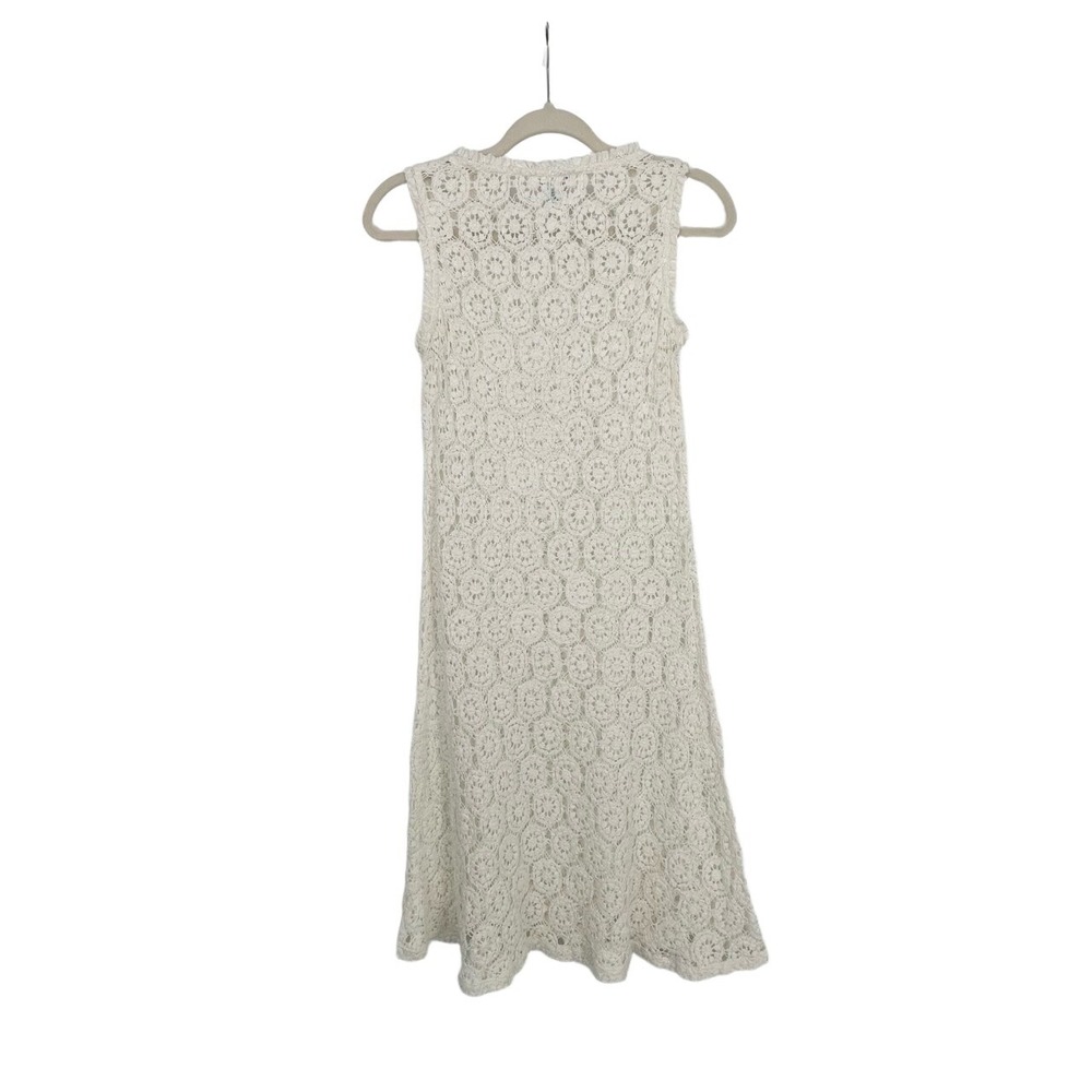 Sundance Womens Open Crochet Knit Boho Cream Sleeveless Beach Coverup Dress S - Picture 8 of 10